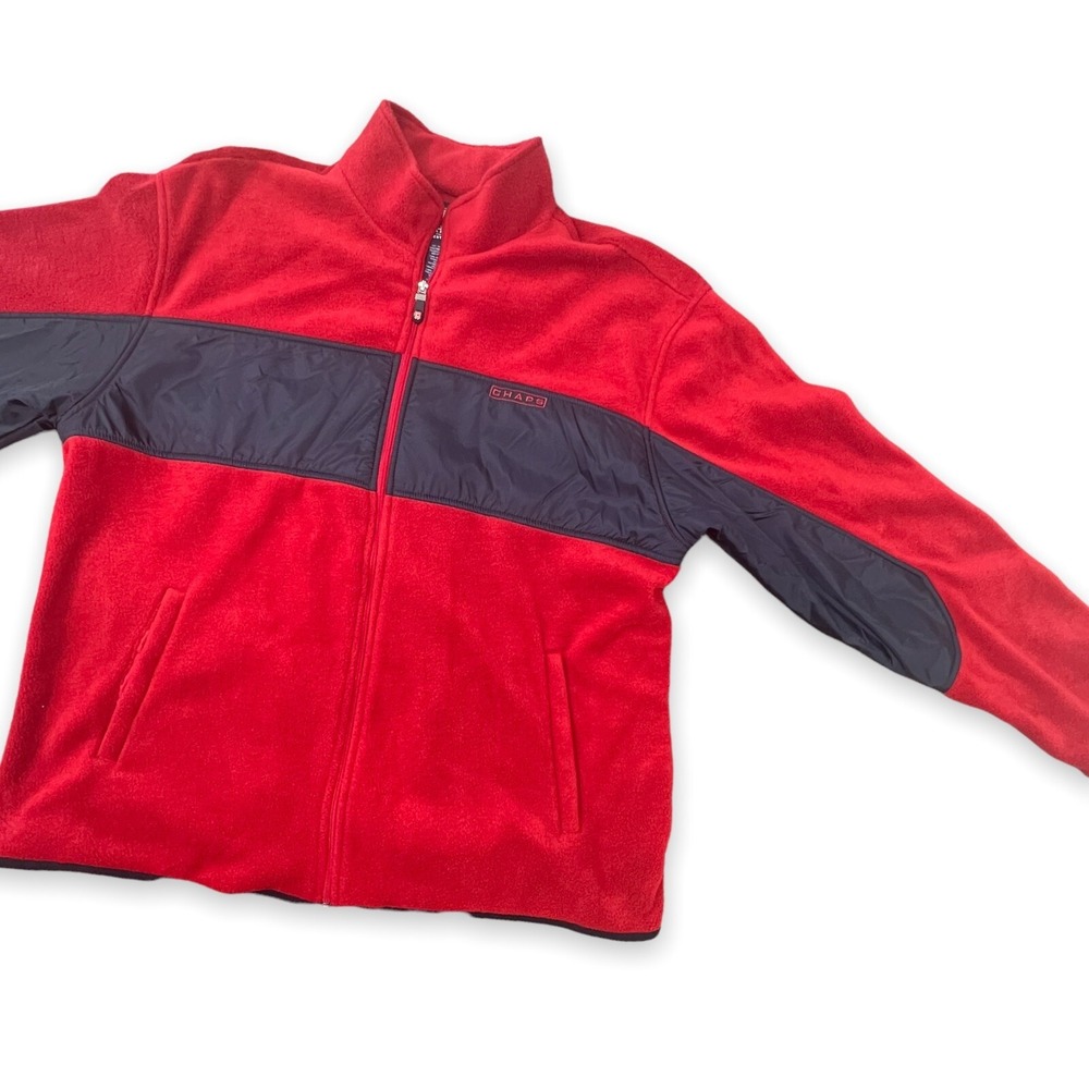 Ralph Lauren CHAPS Mens Fleece Jacket XXL Zip Front Red‎ Blue w/Pockets
